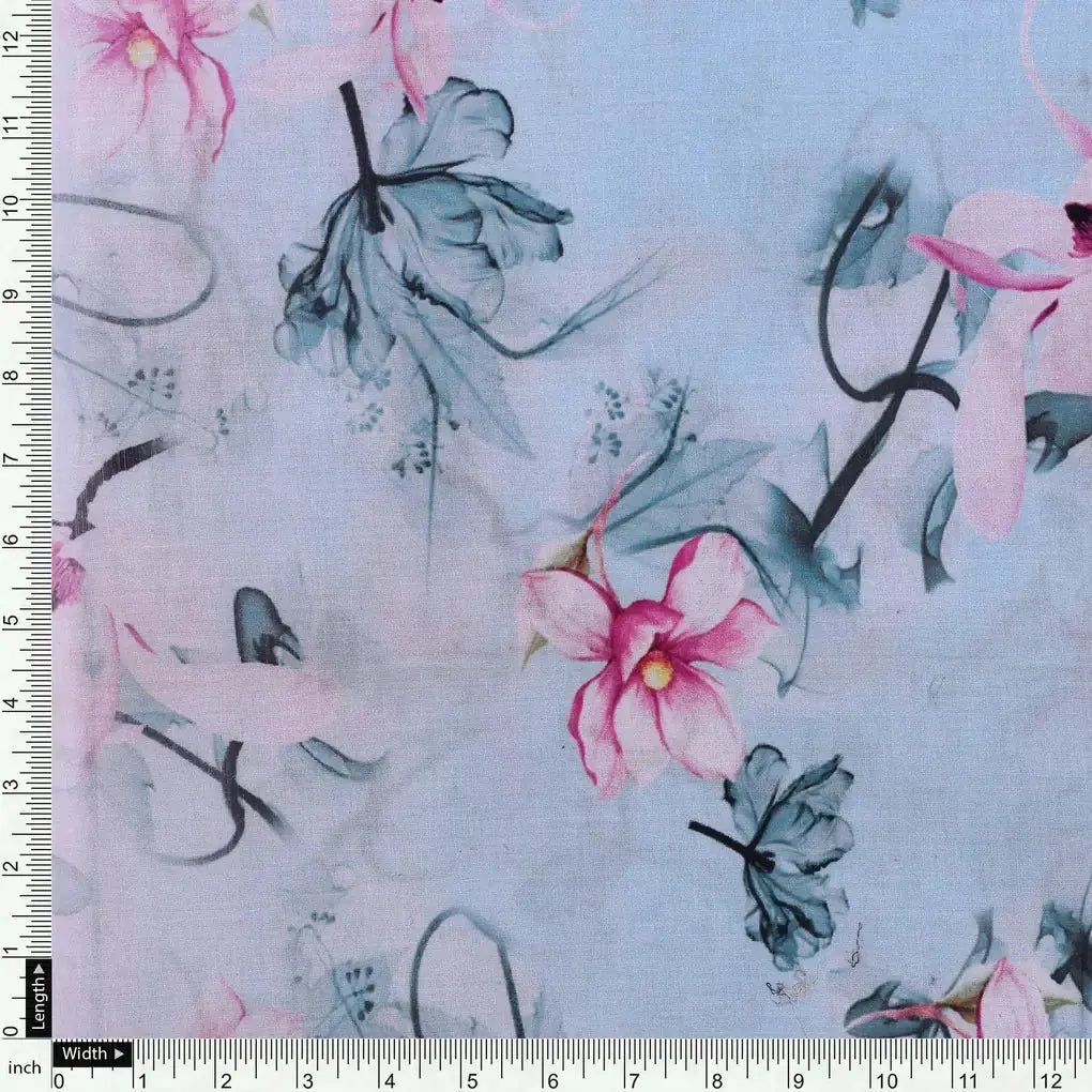 Blue Floral Digital Printed Fabric - Pure Cotton – pco 0 ta05260blue 108 blue floral digital printed fabric pure cotton 4