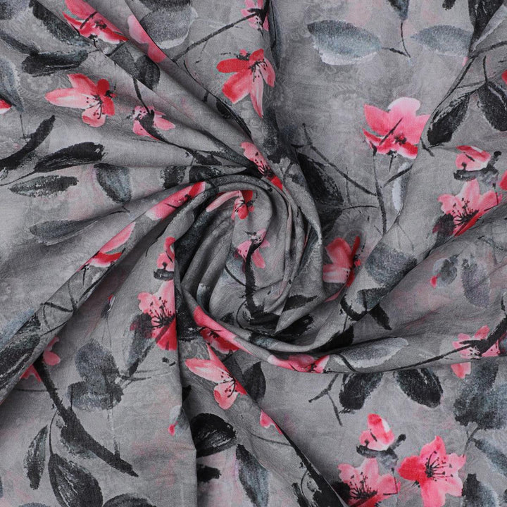 Rustic Looked Pink Flower Digital Printed Fabric - Pure Cotton - FAB VOGUE Studio®