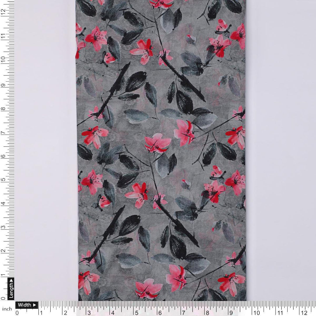 Rustic Looked Pink Flower Digital Printed Fabric - Pure Cotton - FAB VOGUE Studio®