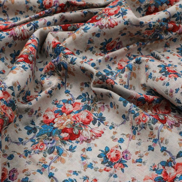 Beautiful Ditsy Flowers On Blue Digital Printed Fabric - Pure Cotton - FAB VOGUE Studio®
