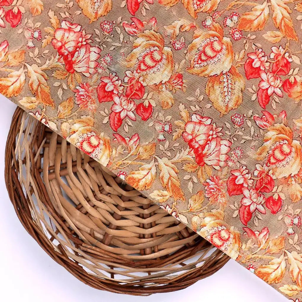 Decorative Leaves With Chiku Brown Digital Printed Fabric - Pure Cotton – pco 0 ta05682 108 decorative leaves with chiku brown digital printed fabric pure cotton 2