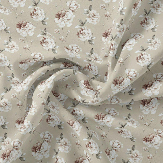 Greek Camelia Roses Digital Printed Fabric - Cotton - FAB VOGUE Studio®