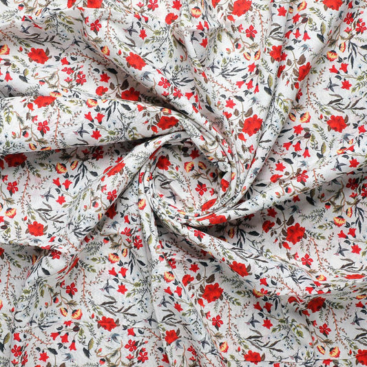 Jungle Wally Of Flower With Humming Bird Digital Printed Fabric - Cotton - FAB VOGUE Studio®