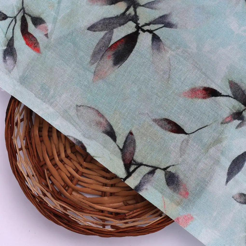 Attractive Sky Blue Leaves Digital Printed Fabric - Pure Cotton – pco 0 ta05861p2 108 attractive sky blue leaves digital printed fabric pure cotton 2