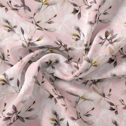 Pinkish Thin And Light Leaves Digital Printed Fabric - Pure Cotton - FAB VOGUE Studio®