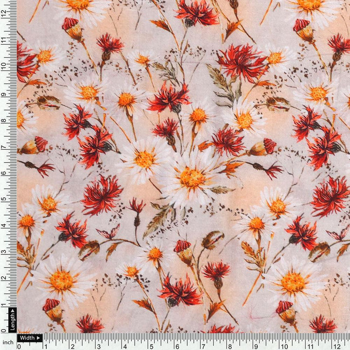 Daisy Branch Of White Flower Digital Printed Fabric - Cotton - FAB VOGUE Studio®