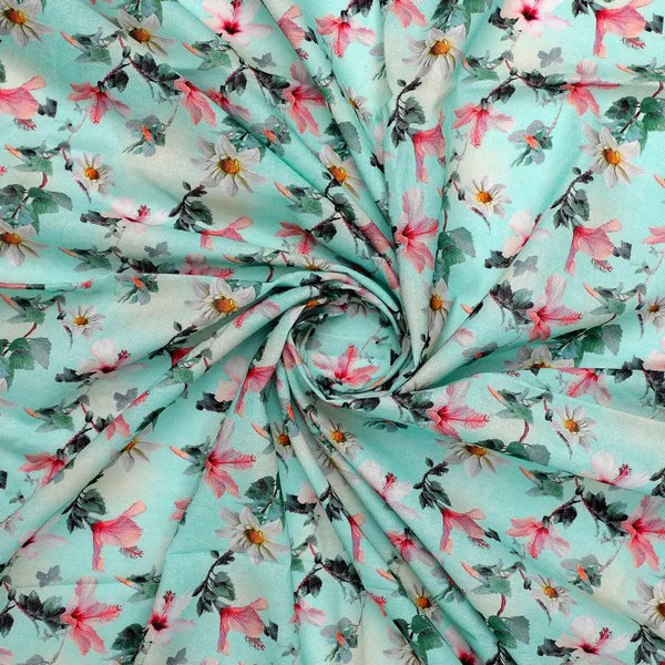 Beautiful Lily With White Daisy Flower Digital Printed Fabric - Pure Cotton – pco 0 ta06091 108 beautiful lily with white daisy flower digital printed fabric pure cotton 1