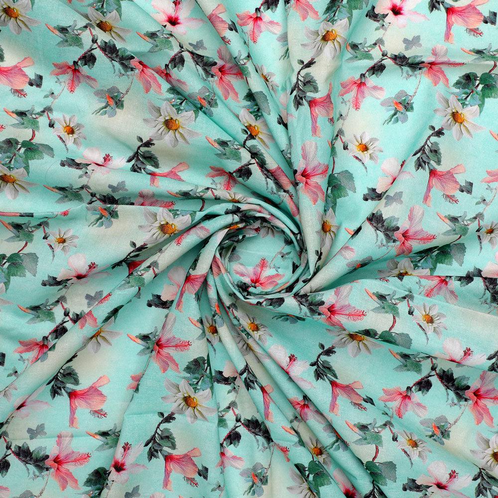 Beautiful Lily With White Daisy Flower Digital Printed Fabric - Pure Cotton - FAB VOGUE Studio®