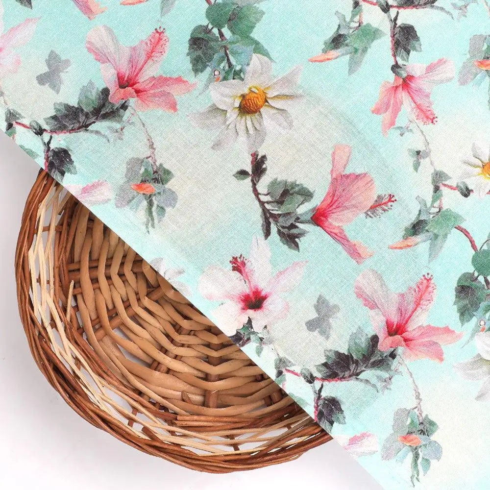 Beautiful Lily With White Daisy Flower Digital Printed Fabric - Pure Cotton – pco 0 ta06091 108 beautiful lily with white daisy flower digital printed fabric pure cotton 2