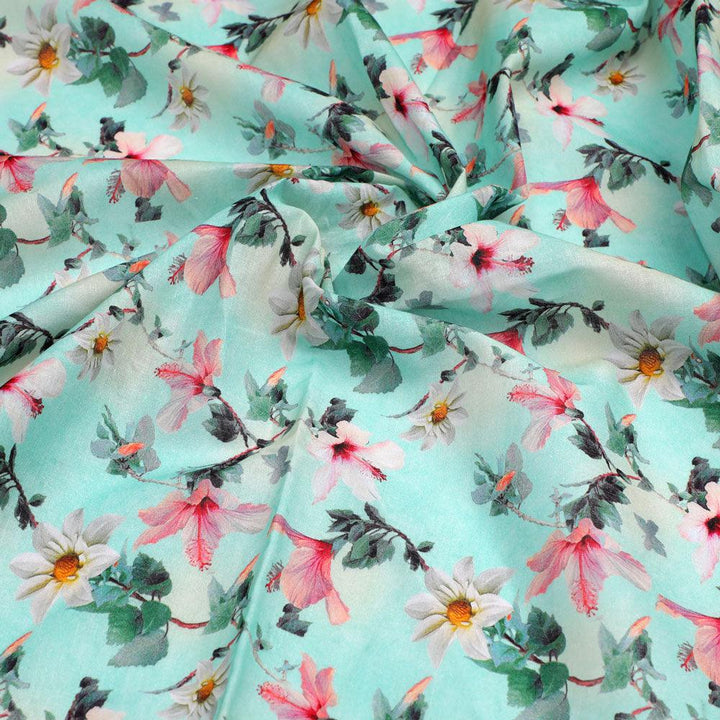 Beautiful Lily With White Daisy Flower Digital Printed Fabric - Pure Cotton - FAB VOGUE Studio®
