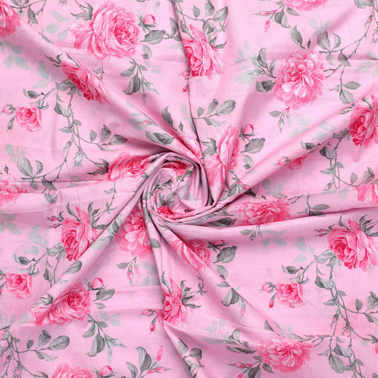 Pink Rose Allover Digital Printed Fabric - Pure Cotton - FAB VOGUE Studio®