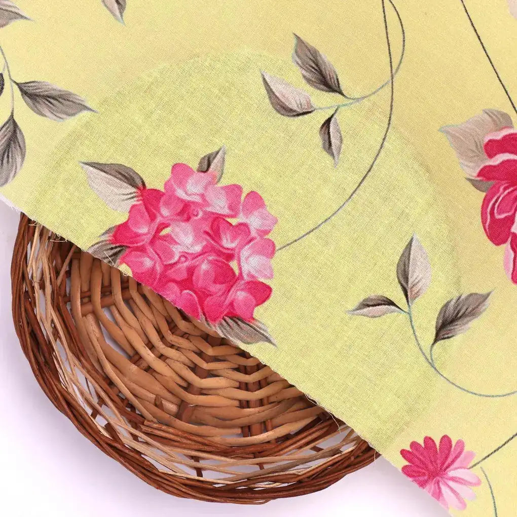 Pink Flower On Lemon Yellow Digital Printed Fabric  - Pure Cotton – pco 0 ta06121 108 pink flower on lemon yellow digital printed fabric pure cotton 2