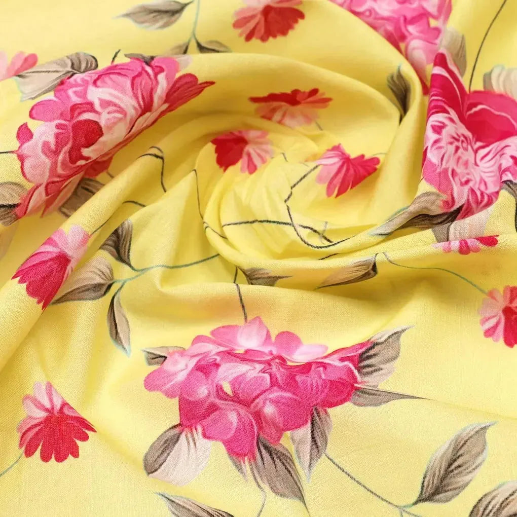 Pink Flower On Lemon Yellow Digital Printed Fabric  - Pure Cotton – pco 0 ta06121 108 pink flower on lemon yellow digital printed fabric pure cotton 3