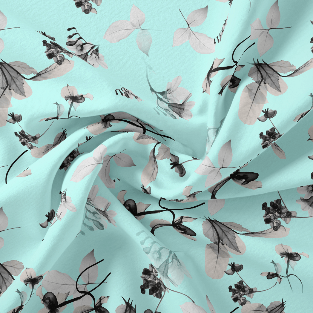 Morden Grey Leaves With Branch Digital Printed Fabric - Pure Cotton - FAB VOGUE Studio®