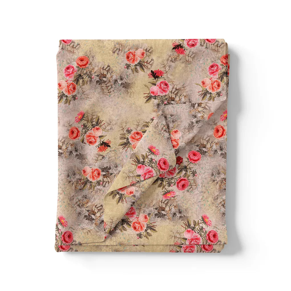 Vintage Art Of Roses With Leaves Digital Printed Fabric - Pure Cotton – pco 0 ta06278c 108 vintage art of roses with leaves digital printed fabric pure cotton 3