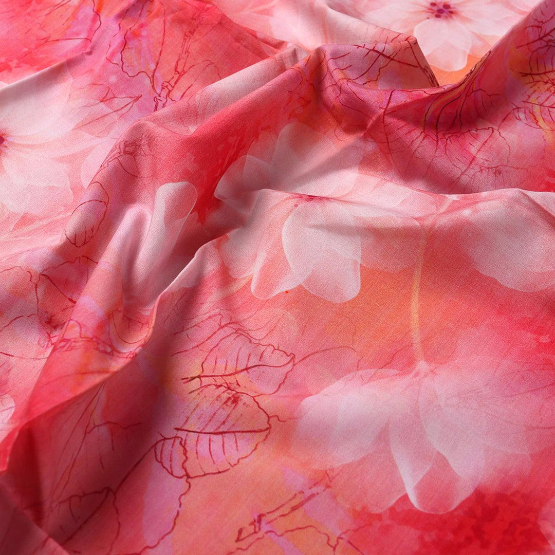 Beautiful Red Floral Digital Printed Fabric - Pure Cotton - FAB VOGUE Studio®