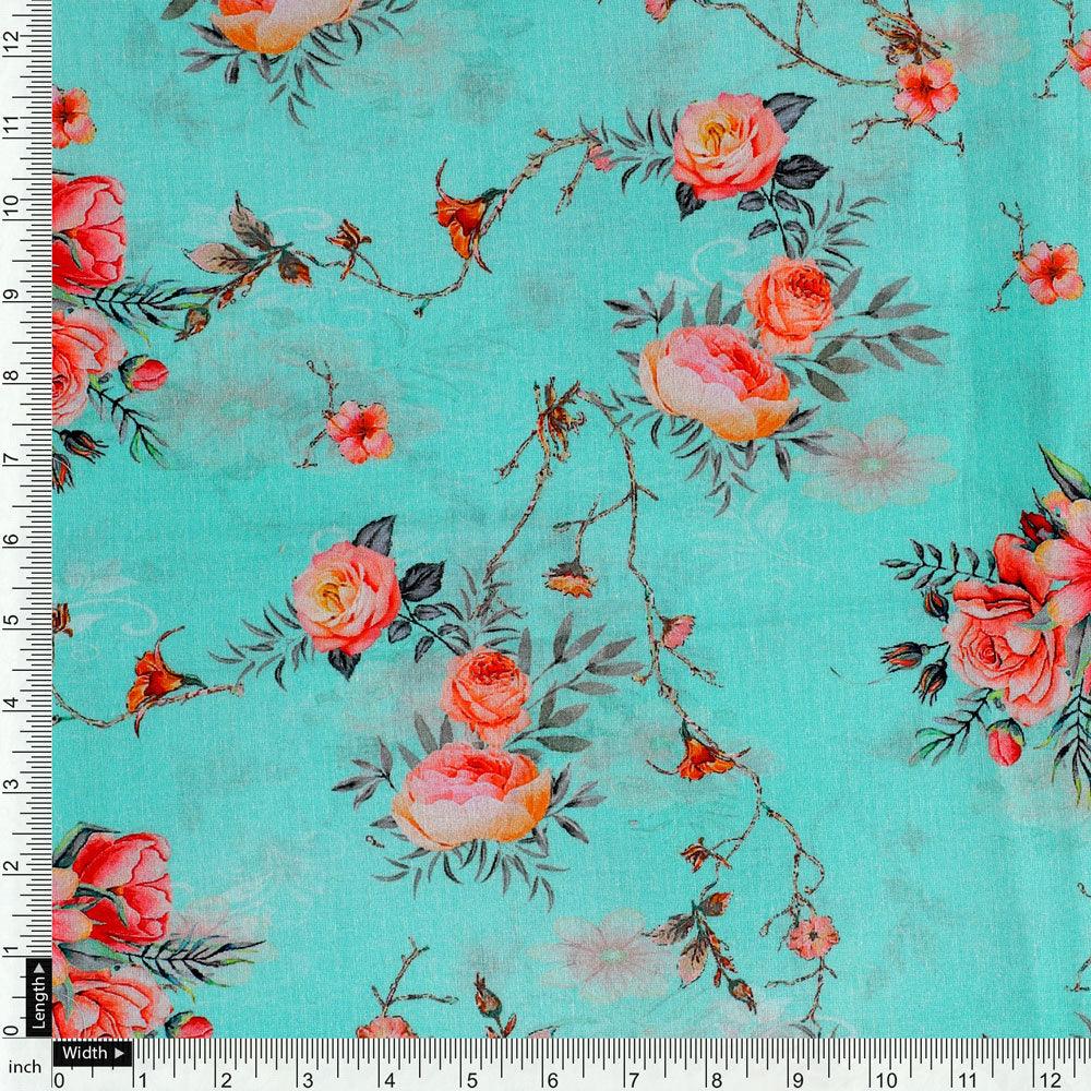 Flower Branch Allover Digital Printed Fabric - Pure Cotton - FAB VOGUE Studio®