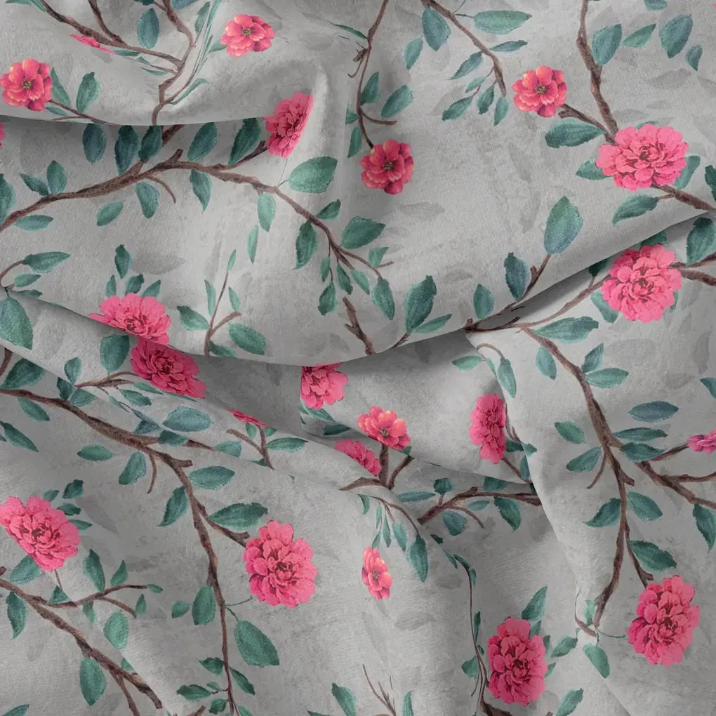 Pink Flower And Branch Digital Printed Fabric - Pure Cotton – pco 0 ta06641p4 108 pink flower and branch digital printed fabric pure cotton 1