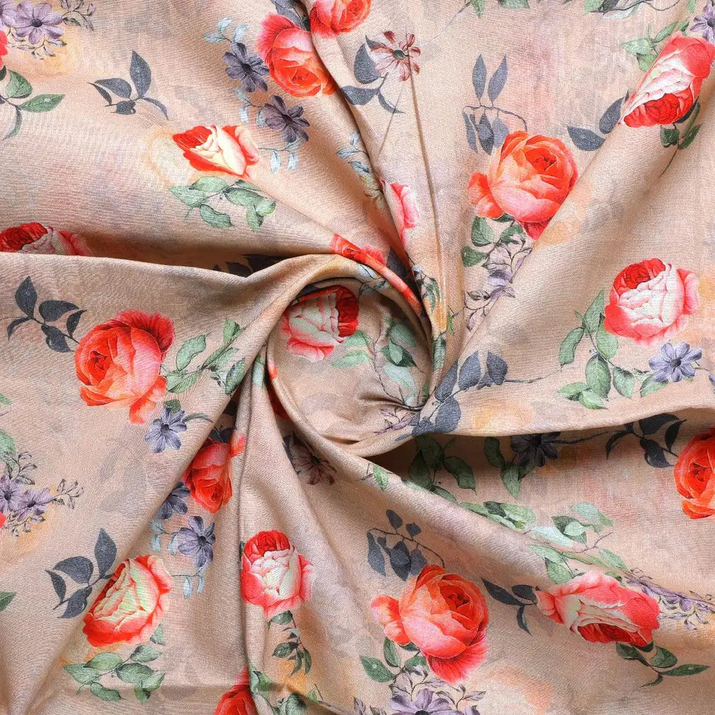 Blooming Orange Roses With Purple Floral Digital Printed Fabric - Pure Cotton – pco 0 ta06659p4 108 blooming orange roses with purple floral digital printed fabric pure cotton 1