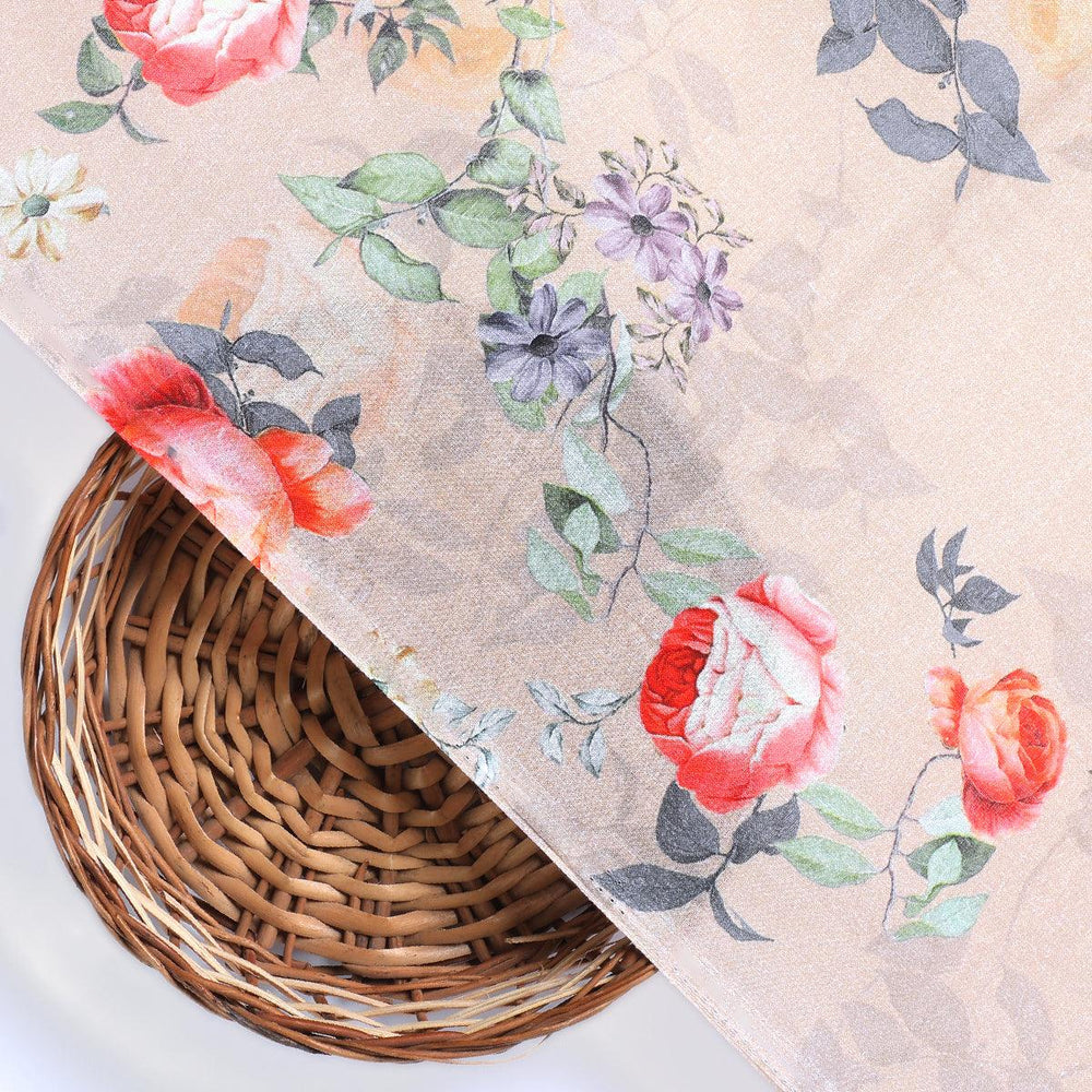 Blooming Orange Roses With Purple Floral Digital Printed Fabric - Pure Cotton - FAB VOGUE Studio®