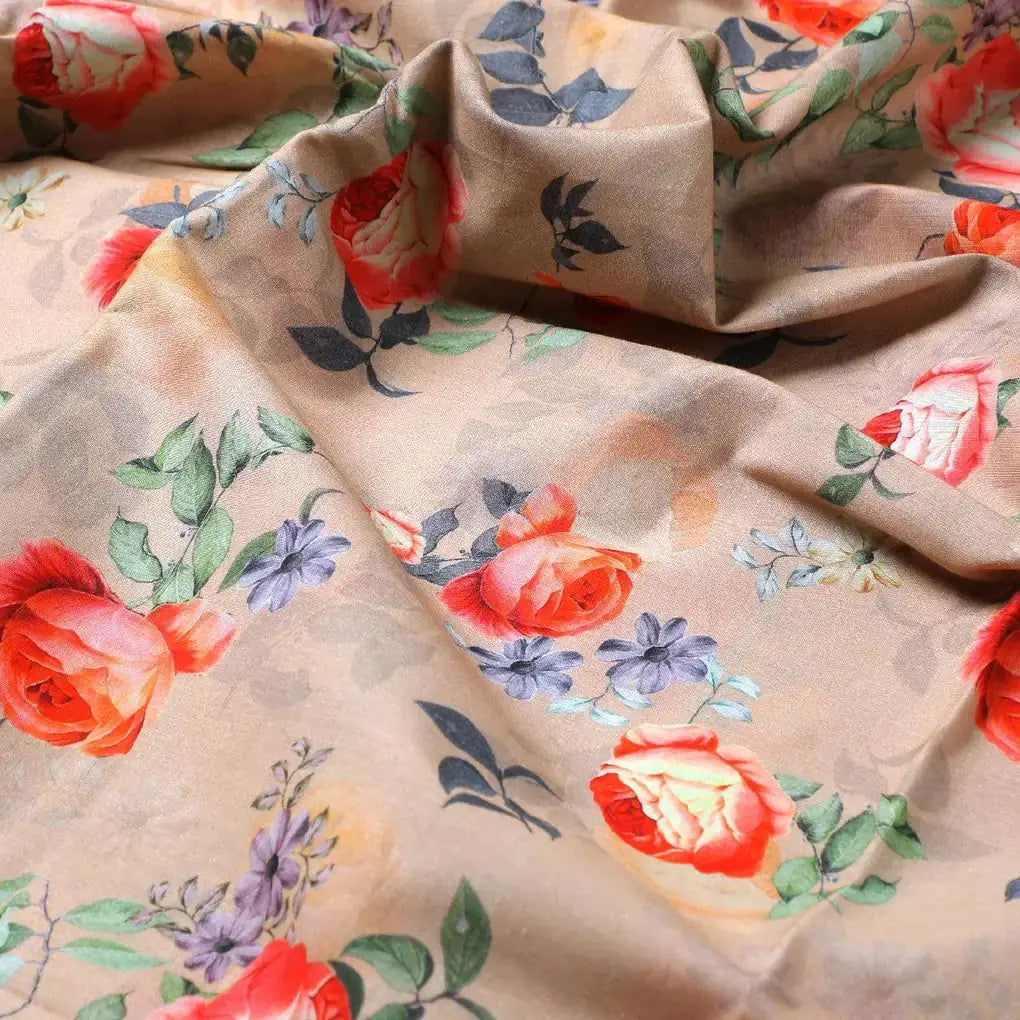 Blooming Orange Roses With Purple Floral Digital Printed Fabric - Pure Cotton – pco 0 ta06659p4 108 blooming orange roses with purple floral digital printed fabric pure cotton 3