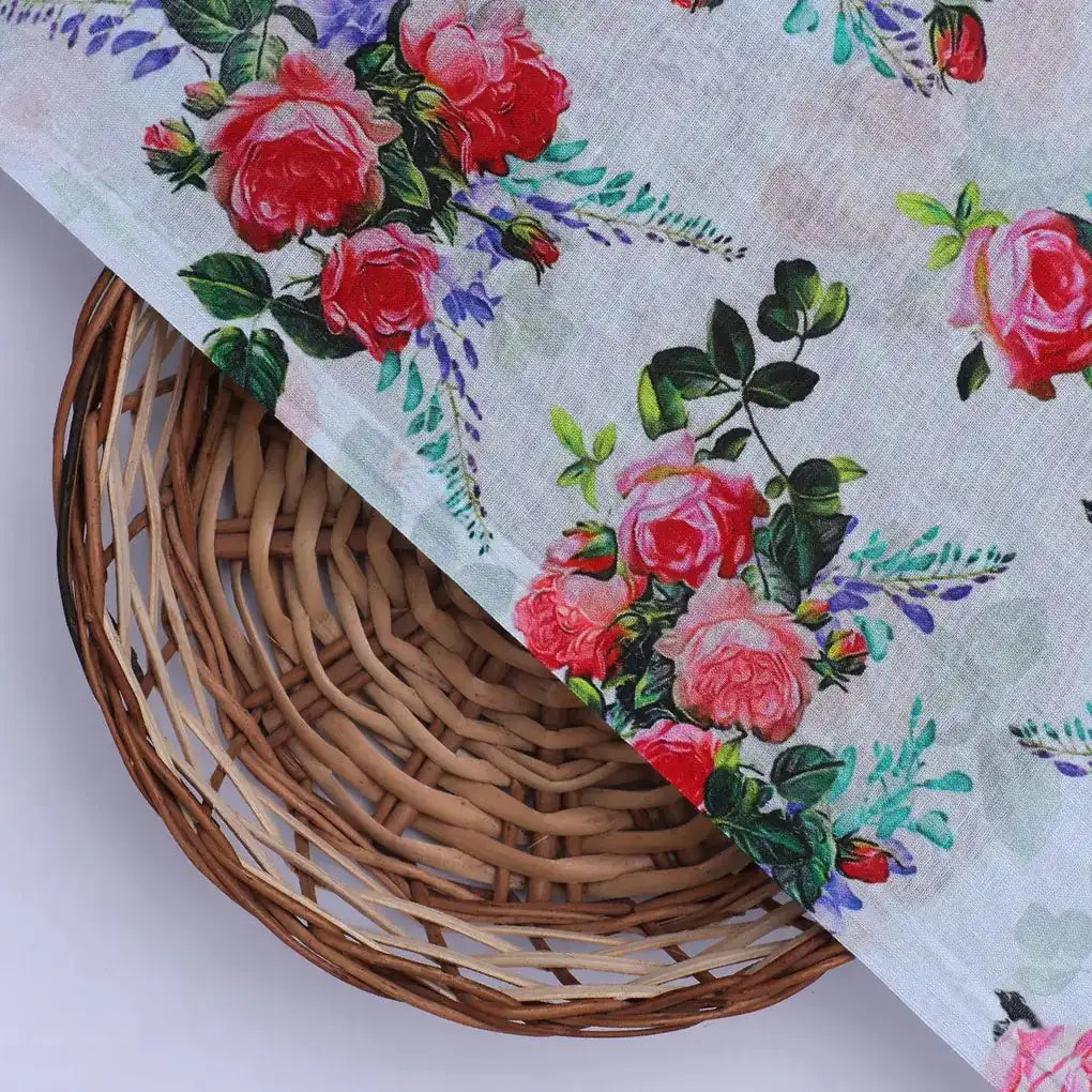 Red Rose Bunch Repeat Digital Printed Fabric - Pure Cotton – pco 0 ta06676 108 red rose bunch repeat digital printed fabric pure cotton 2