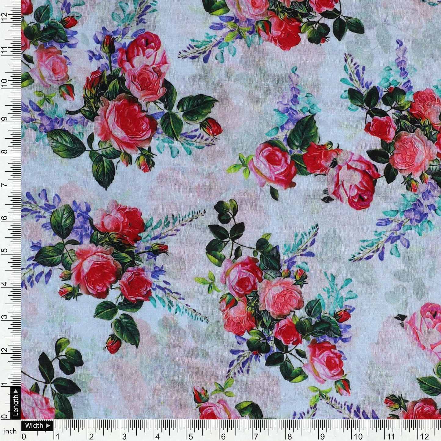 Red Rose Bunch Repeat Digital Printed Fabric - Pure Cotton - FAB VOGUE Studio®