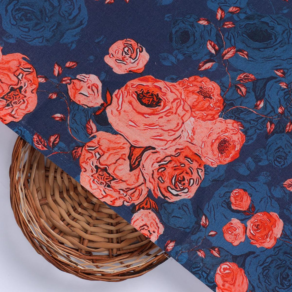 Redish Floral Repeat Digital Printed Fabric - Pure Cotton - FAB VOGUE Studio®