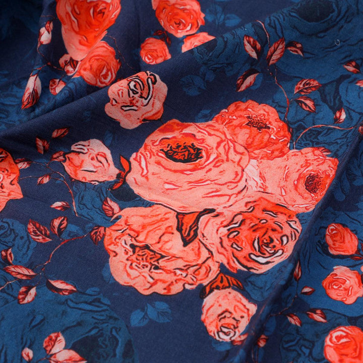 Redish Floral Repeat Digital Printed Fabric - Pure Cotton - FAB VOGUE Studio®