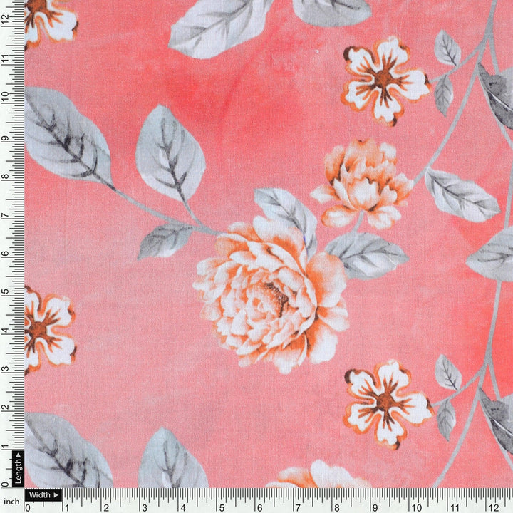 Beautiful Red Base Floral Vine Digital Printed Fabric - FAB VOGUE Studio®