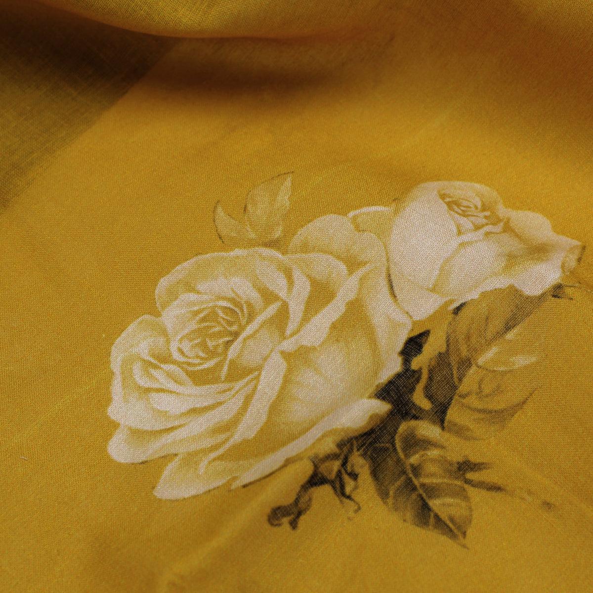 Lemon Yellow Flower Allover Digital Printed Fabric - Pure Cotton - FAB VOGUE Studio®