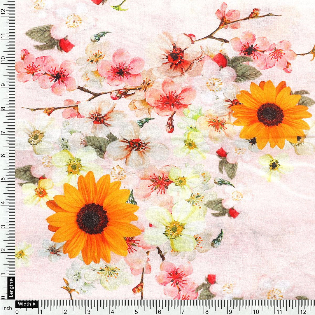 Decorative Multicolour Sunflower Digital Printed Fabric - Pure Cotton - FAB VOGUE Studio®