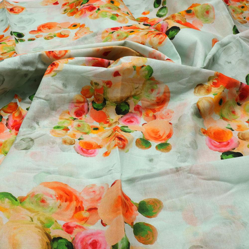 Green Watercolor Printed Pure Cotton Fabric Material - FAB VOGUE Studio®