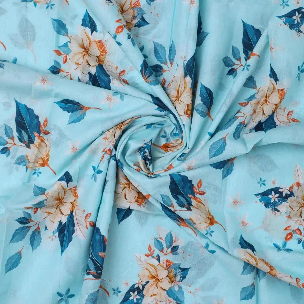 Flower On Ocean Blue Digital Printed Fabric - Pure Cotton – pco 0 ta07233p1 108 flower on ocean blue digital printed fabric pure cotton 1