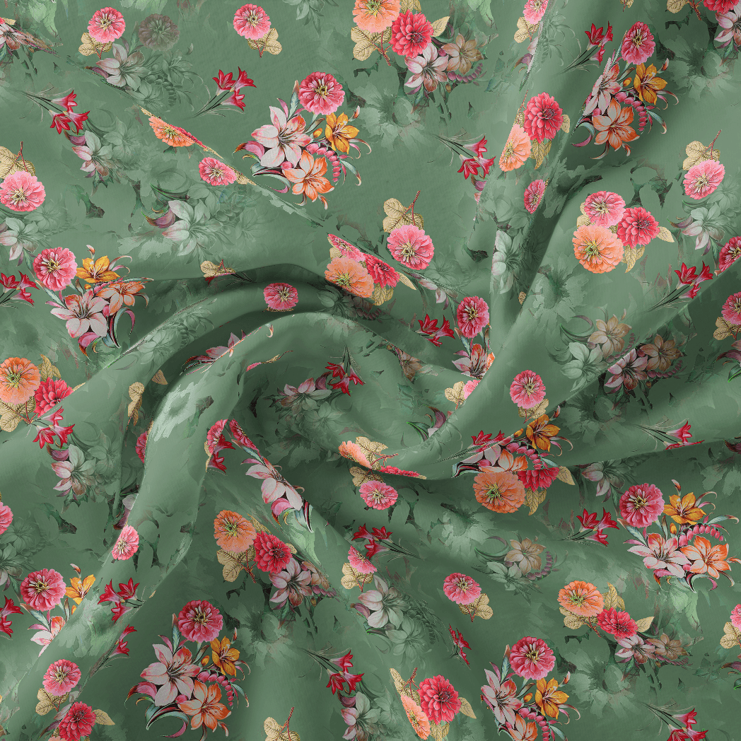 Lovely Chrysanthemum With Multi Flower Printed Fabric - Pure Cotton - FAB VOGUE Studio®