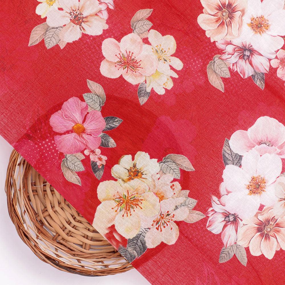 Big Narcissus Multi Colour Flower Digital Printed Fabric - Pure Cotton - FAB VOGUE Studio®