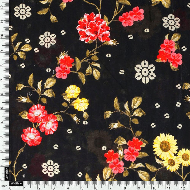 Beautiful Calico Flower With Branch Digital Printed Fabric - Cotton - FAB VOGUE Studio®