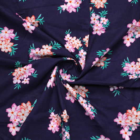 Violet Flower Bunch Digital Printed Fabric - Pure Cotton - FAB VOGUE Studio®