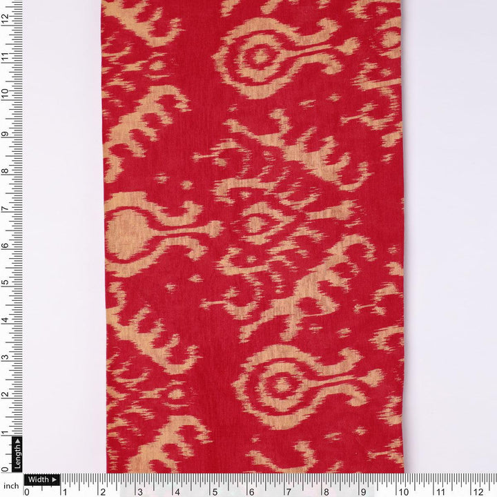 Tribal Prints On Carrot Red Digital Printed Fabric - Pure Cotton - FAB VOGUE Studio®