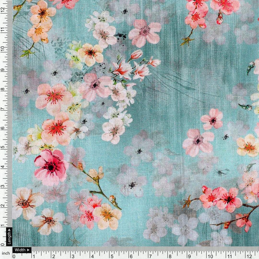 Periwinkle Floral Spring Flower Digital Printed Fabric - Pure Cotton - FAB VOGUE Studio®