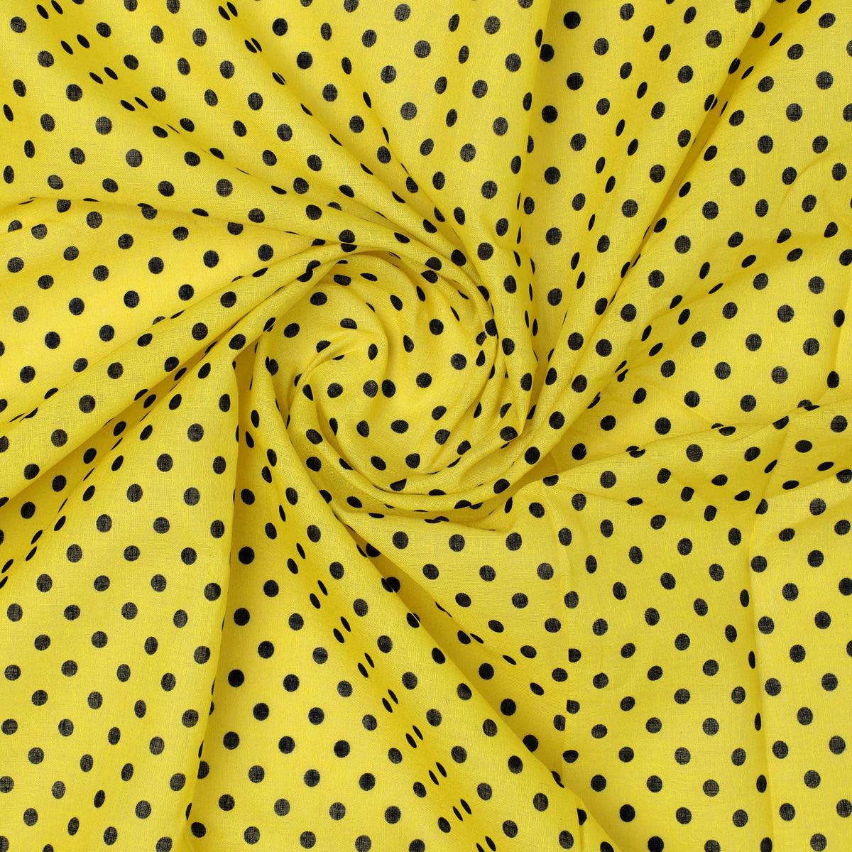 Yellow Polka Dot Digital Printed Fabric - Pure Cotton - FAB VOGUE Studio®