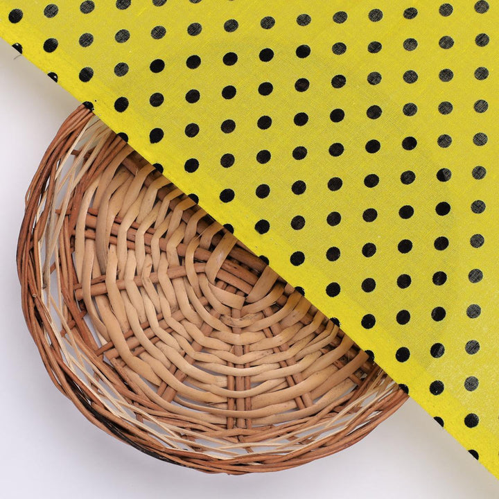 Yellow Polka Dot Digital Printed Fabric - Pure Cotton - FAB VOGUE Studio®