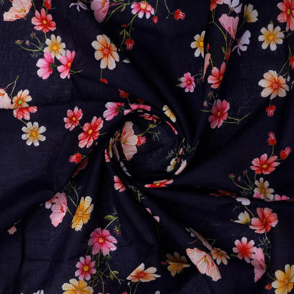 Tiny Colorfull Orchids Floral With Blue Background Digital Printed Fabric - Pure Cotton – pco 0 ta07814p1 108 tiny colorfull orchids floral with blue background digital printed fabric pure cotton 1