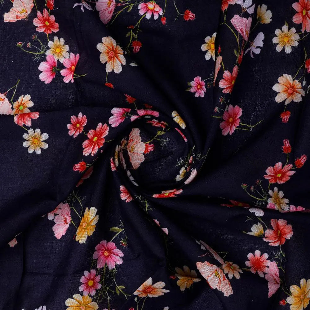 Tiny Colorfull Orchids Floral With Blue Background Digital Printed Fabric - Pure Cotton – pco 0 ta07814p1 108 tiny colorfull orchids floral with blue background digital printed fabric pure cotton 1