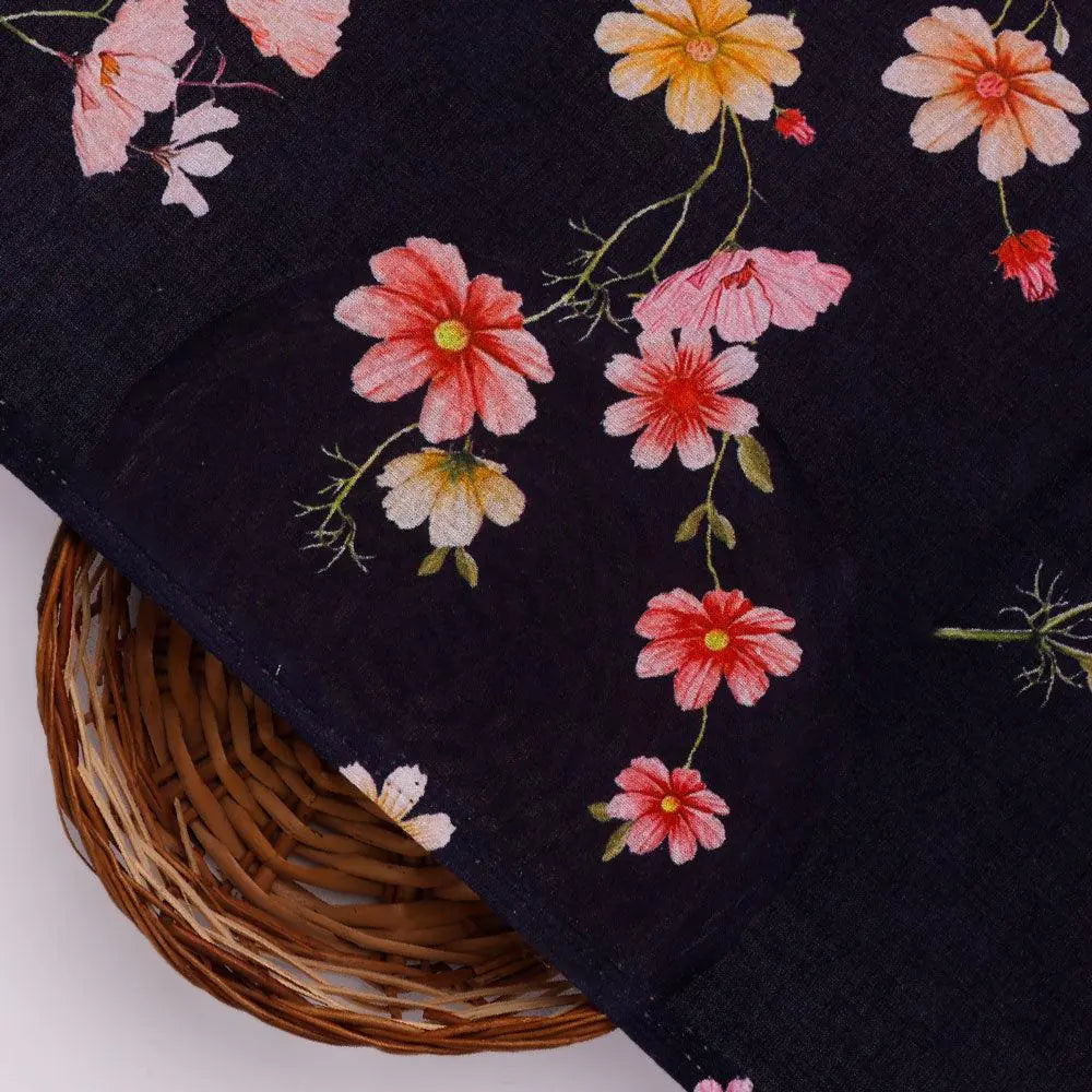 Tiny Colorfull Orchids Floral With Blue Background Digital Printed Fabric - Pure Cotton – pco 0 ta07814p1 108 tiny colorfull orchids floral with blue background digital printed fabric pure cotton 2