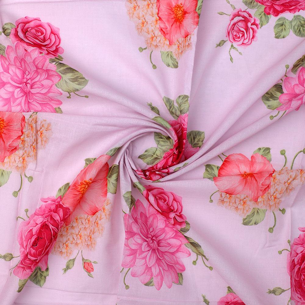 Simple And Beautiful Roses With Pink Lotus Digital Printed Fabric - Pure Cotton - FAB VOGUE Studio®