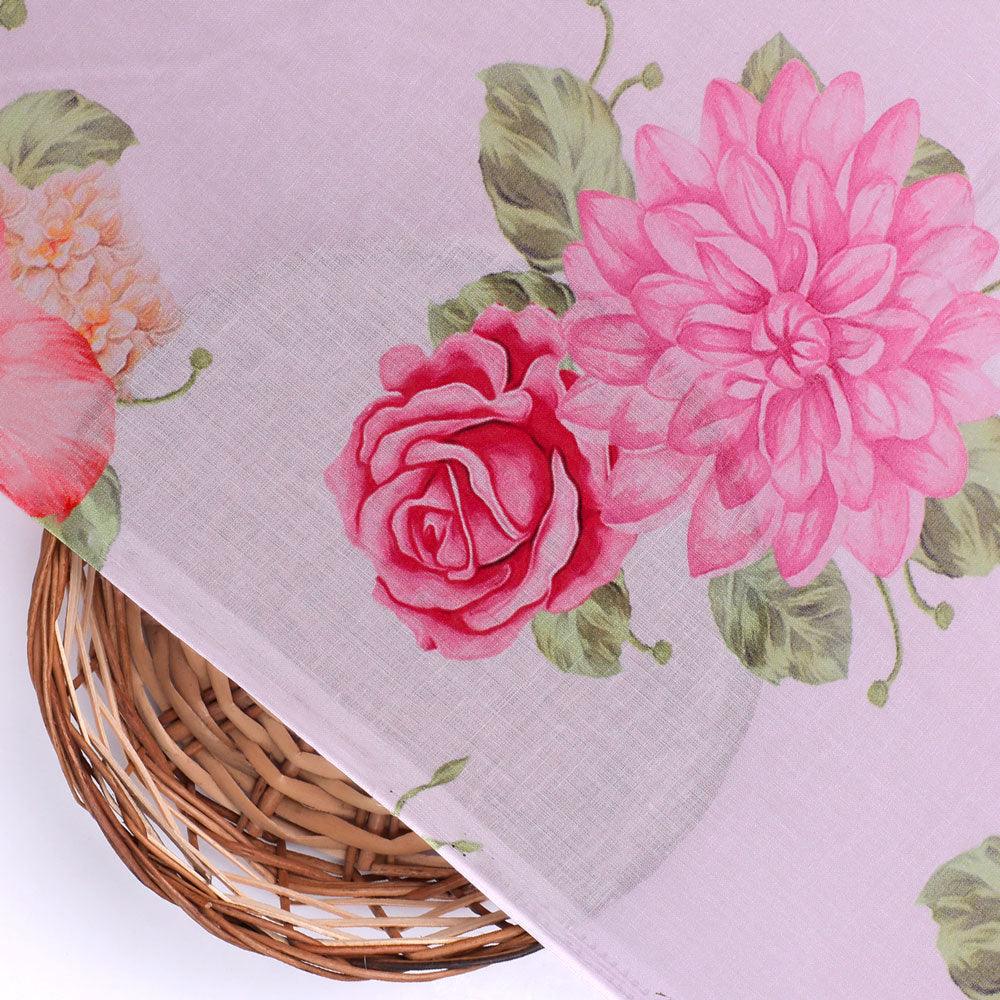 Simple And Beautiful Roses With Pink Lotus Digital Printed Fabric - Pure Cotton - FAB VOGUE Studio®