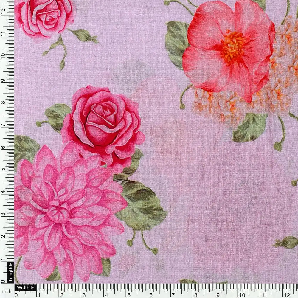 Simple And Beautiful Roses With Pink Lotus Digital Printed Fabric - Pure Cotton – pco 0 ta07841p2 108 simple and beautiful roses with pink lotus digital printed fabric pure cotton 4