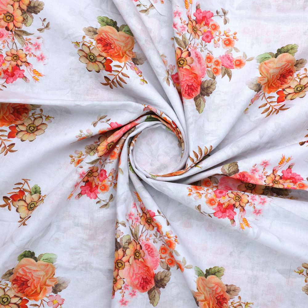 Classic Multicolor Roses With Leaves Digital Printed Fabric - Pure Cotton - FAB VOGUE Studio®