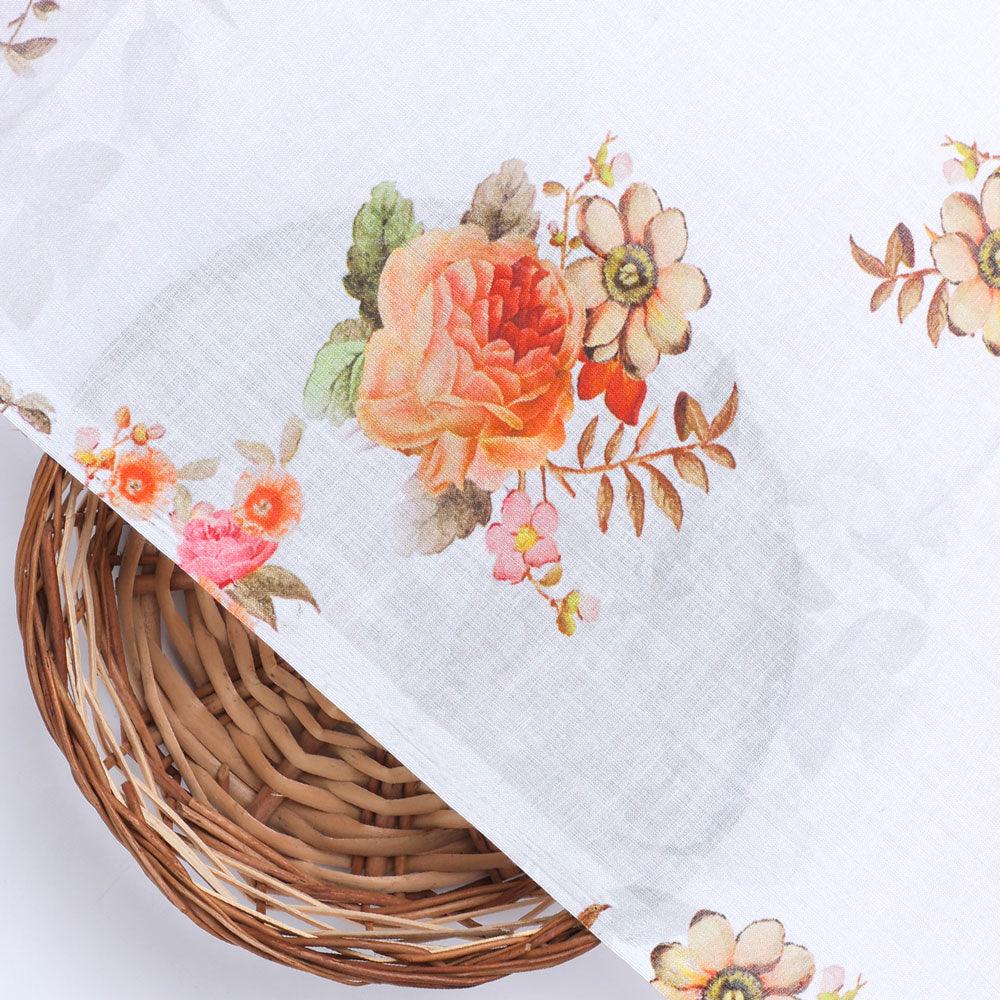 Classic Multicolor Roses With Leaves Digital Printed Fabric - Pure Cotton - FAB VOGUE Studio®